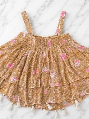 Talisman Pink Floral Tiered Top Brown & Pink Floral Fringe Decor